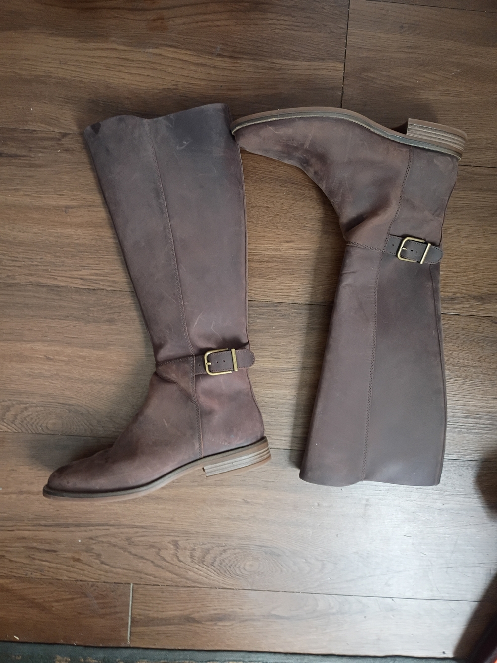 Clarks Tall Brown Leather Riding Boots with Buckle